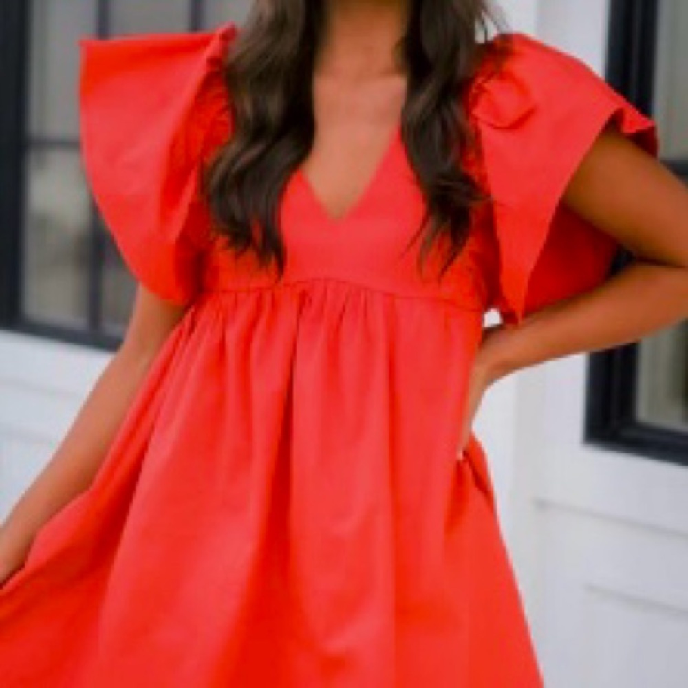 Blue Blush Vibrant Red Flutter Sleeve Mini Dress